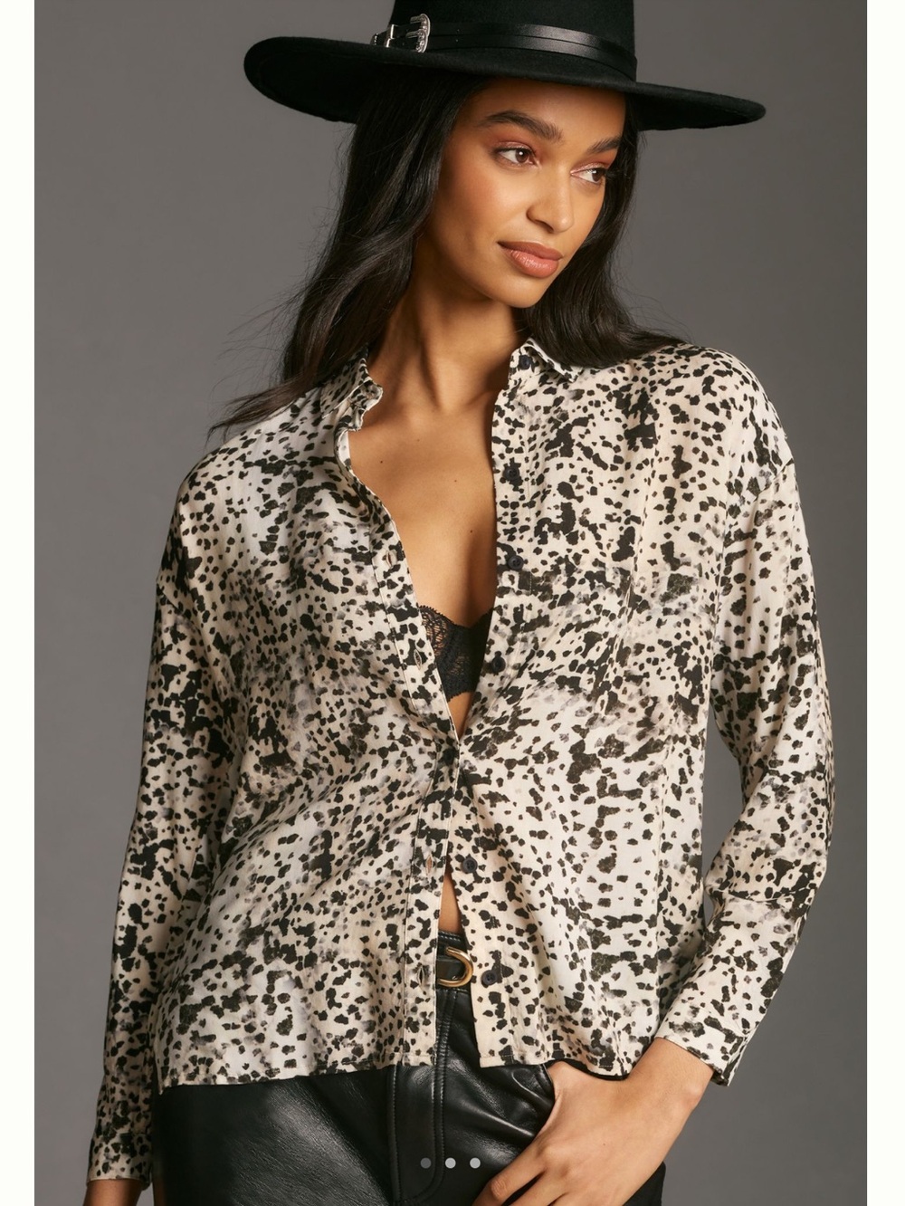 Anthropologie Cloth & Stone Button Front Top in Brown Motif